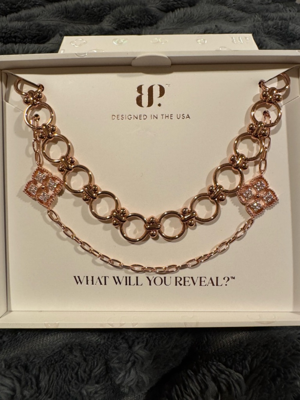 Luxe Layers Rose Gold Necklace with Crystal Clover Accents by BP